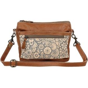 Myra Bag Peach n Bleach leather and canvas cross body bag